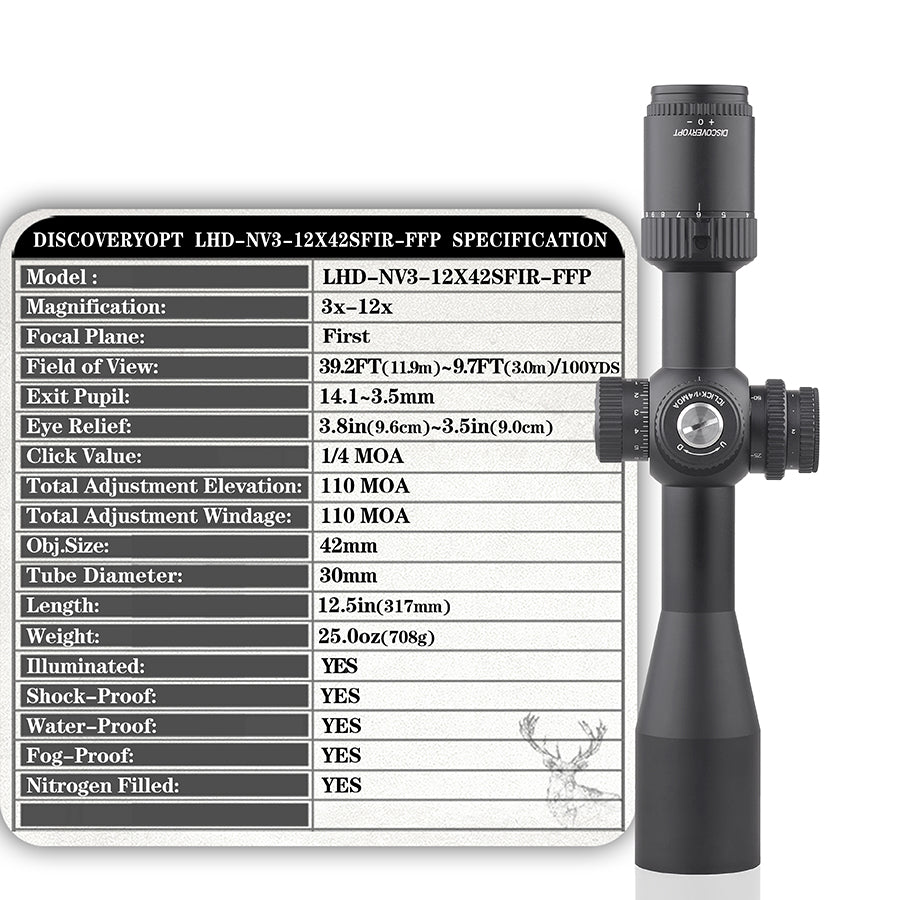 DiscoveryOpt LHD-NV 3-12x42SFIR FFP RifleScope 30mm Tube