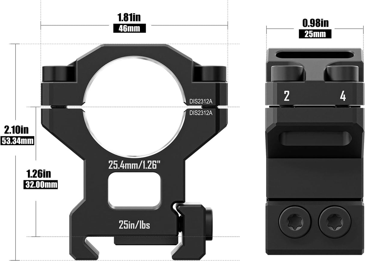 1-inch Pre-lapped Precision Scope Rings T6061 Aluminum