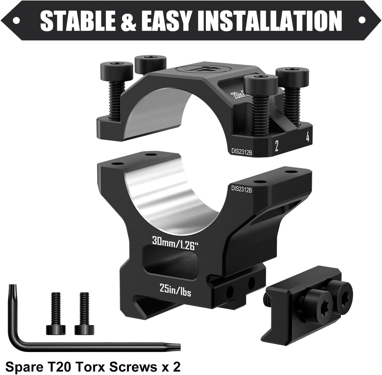 30MM Pre-lapped Precision Scope Rings T6061 Aluminum