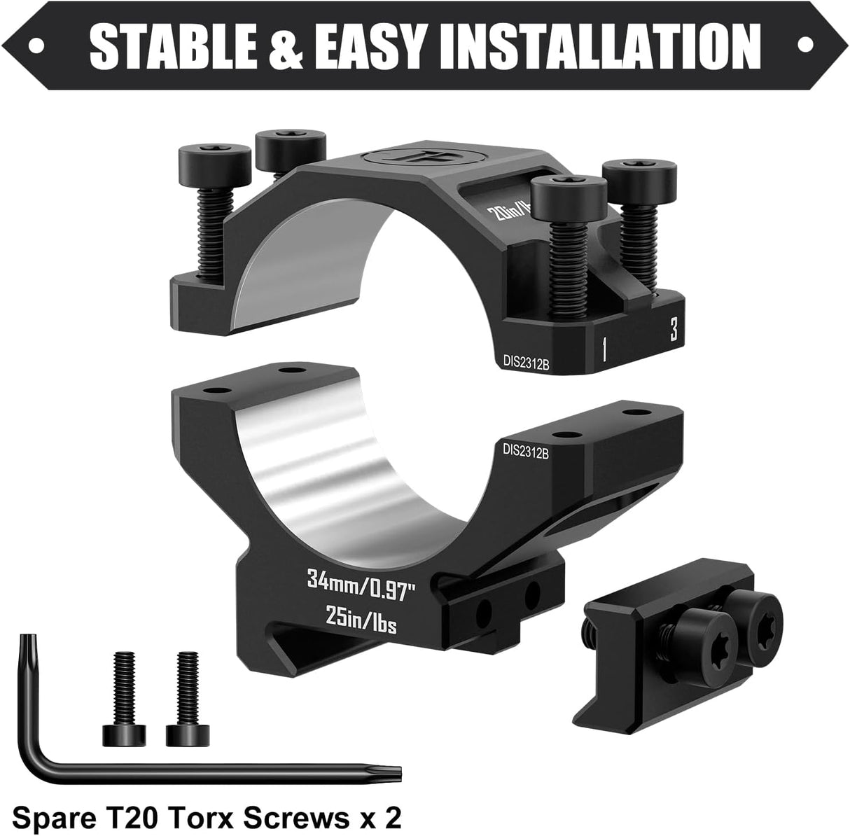 34MM Pre-lapped Precision Scope Rings T6061 Aluminum