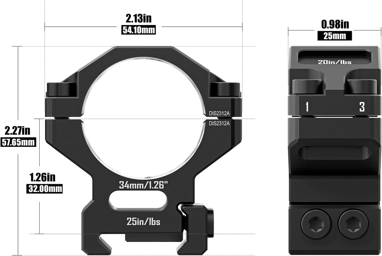 34MM Pre-lapped Precision Scope Rings T6061 Aluminum