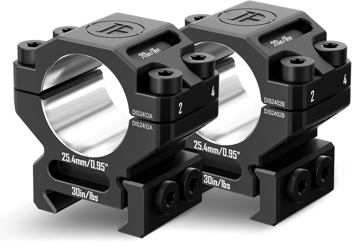 1-inch Premium 7075 Precision Scope Rings Pre-Lapped with Index Pins