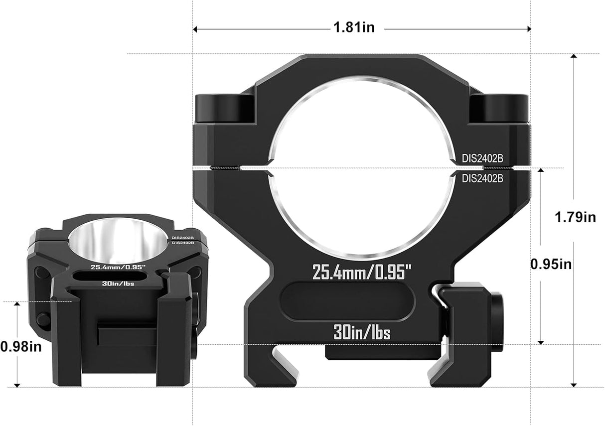 1-inch Premium 7075 Precision Scope Rings Pre-Lapped with Index Pins