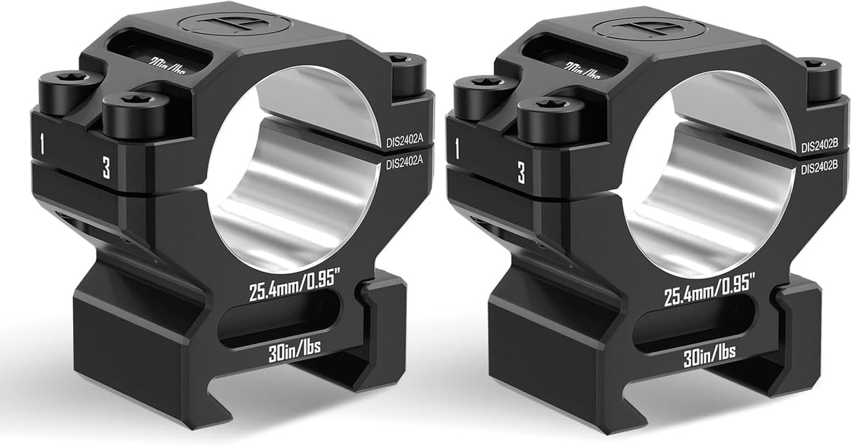 1-inch Premium 7075 Precision Scope Rings Pre-Lapped with Index Pins