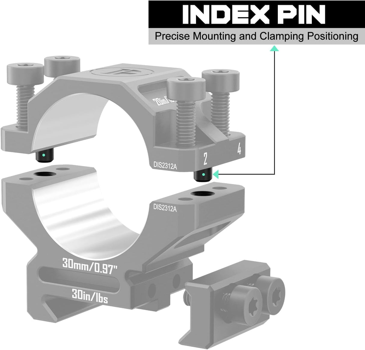 30MM Premium 7075 Precision Scope Rings Pre-Lapped with Index Pins