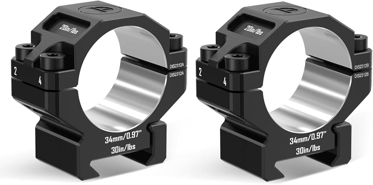 34MM Premium 7075 Precision Scope Rings Pre-Lapped with Index Pins