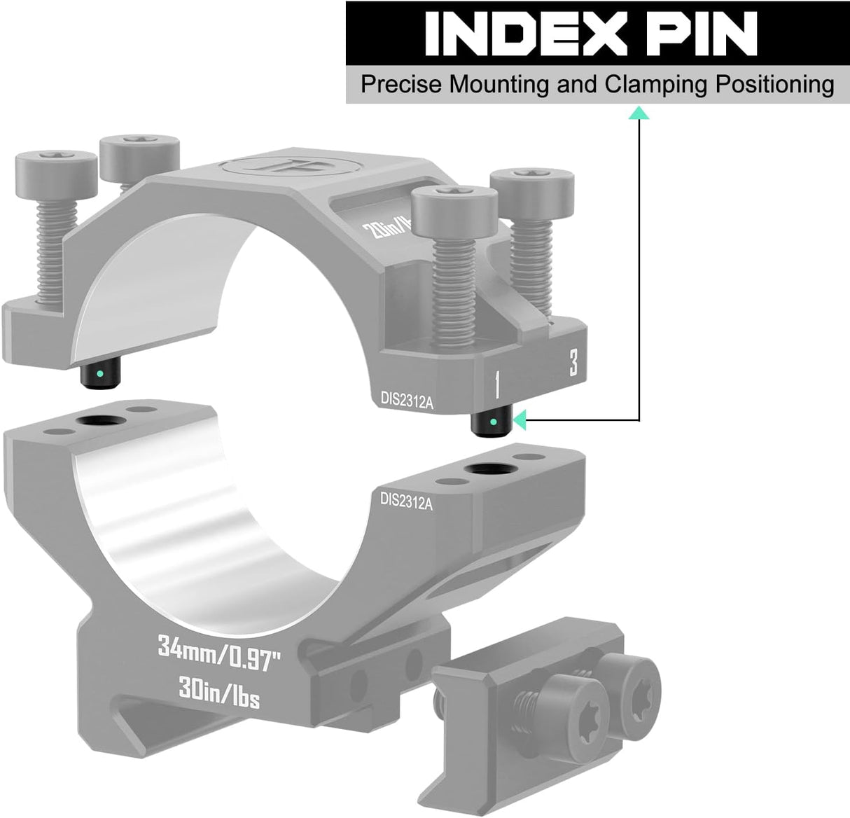 34MM Premium 7075 Precision Scope Rings Pre-Lapped with Index Pins