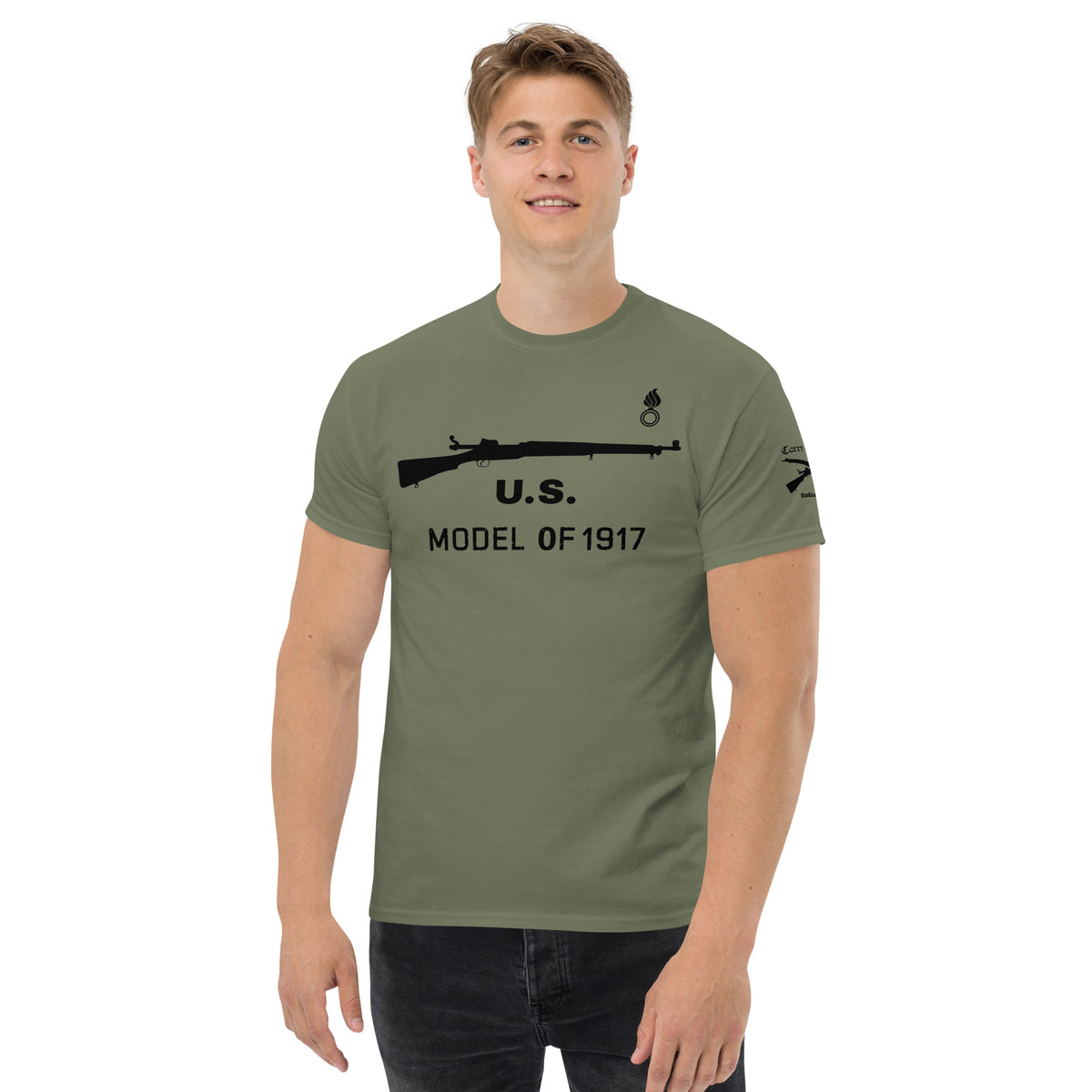 U.S. Model 1917 cotton T-shirt with shell and flame ordnance stamp dar ...